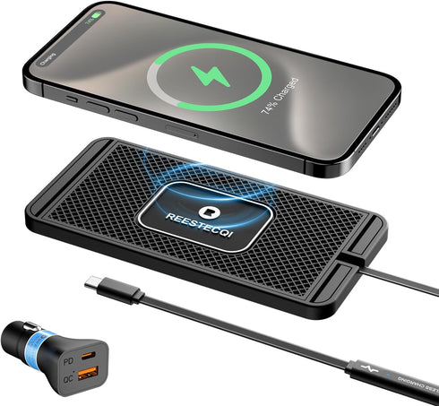 Wireless Charging Pad for Car, 15W Wireless Charger Pad Type C, Non-Slip with PD 40W Car Charger for AirPods, iPhone