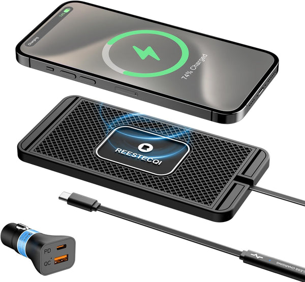 Wireless Charging Pad for Car, 15W Wireless Charger Pad Type C, Non-Slip with PD 40W Car Charger for AirPods, iPhone