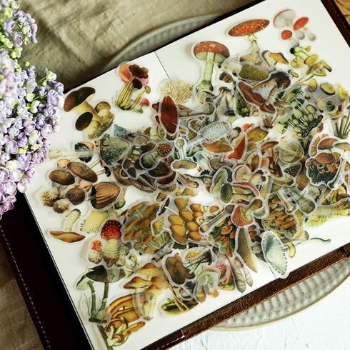 100PCS Pack Doraking Mushroom Stickers - Waterproof Paper Decals for Scrapbook Decoration, Sulfuric Adhesive, Irregular