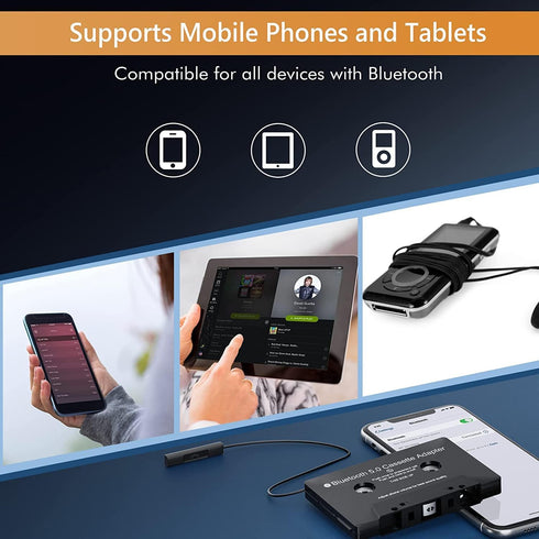 Audio Cassette Aux Adapter, Bluetooth 5.0 Cassette Receiver, Tape Audio Adapter for Mobile Phone Music and Car Voice