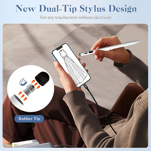 Stylus Pen for iPad, Newly Dual-Tip for Touch Screens, Fast Charge, Palm Rejection for iPad Pro 11"/12.9", Air 3/4/5,