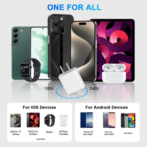 iPhone 15 Charger Fast Charging, 2 Pack 20W Dual Port PD+QC3.0 Wall Charger with 10FT USB C to C Charger Cable