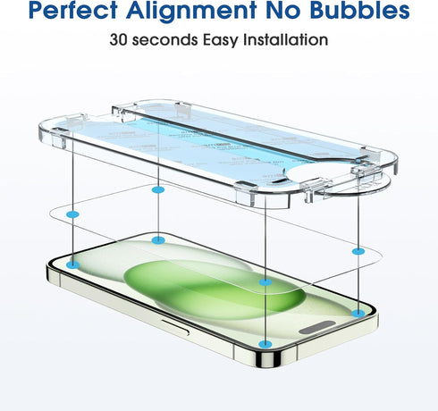 amFilm OneTouch 2+2 Pack for iPhone 15 Plus 6.7" Screen Protector, Tempered Glass with Camera Lens Protector