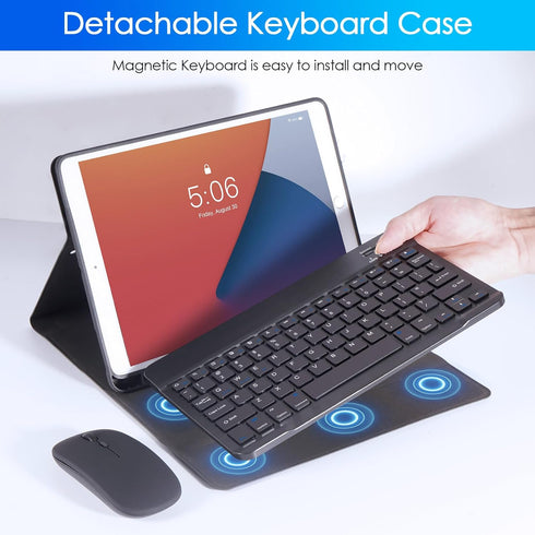 Keyboard Case for iPad 9th 8th 7th Generation 10.2 Inch - Detachable Bluetooth Keyboard with Pencil Holder