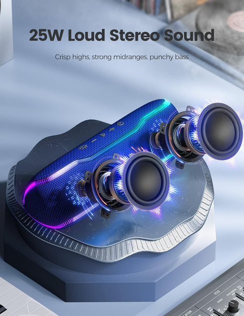 ERKEISEHN Bluetooth Speaker, IPX7 Waterproof Wireless Speaker with Colorful Flashing Light, 25W Super Bass, 24H Playtime
