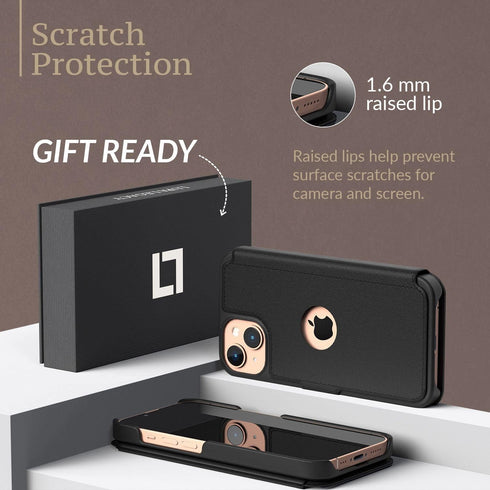 LUPA Legacy iPhone 13 Wallet Case - Slim Durable Faux Leather Flip Case with Card Holder for Men and Women