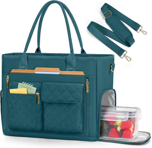 RAINSMORE Teacher Tote Bag with Insulated Lunch Compartment 15.6 inch Laptop Bag