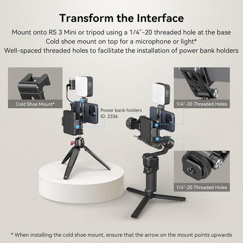 SMALLRIG Universal Phone Tripod Mount, Metal Cell Phone Mount with Cold Shoe and M4 Screws for DJI Stabilizers