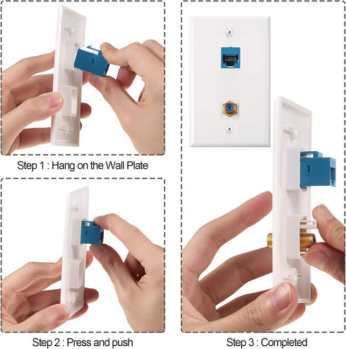 4 Pack Ethernet Coax Wall Plates, Cat6 Coax Wall Plate with Ethernet Port and Gold-Plated F-Type Port