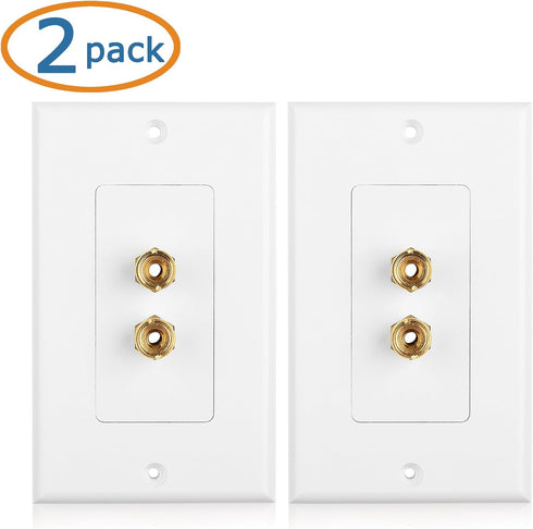 Cable Matters 2-Pack Speaker Wire Wall Plate, Gold Plated Speaker Wall Plate, Banana Plug Wall Plate for 1 Speaker, White by Cable Matters