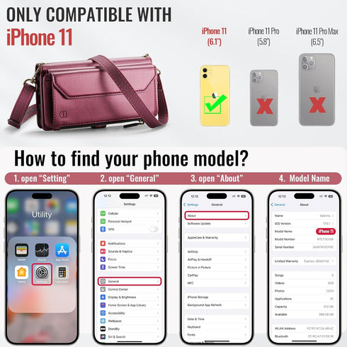 Strapurs 11 7-Card 11 6.1" Wallet Case Compatible with iPhone RFID Blocking Holder Soft PU Leather Magnetic Snap