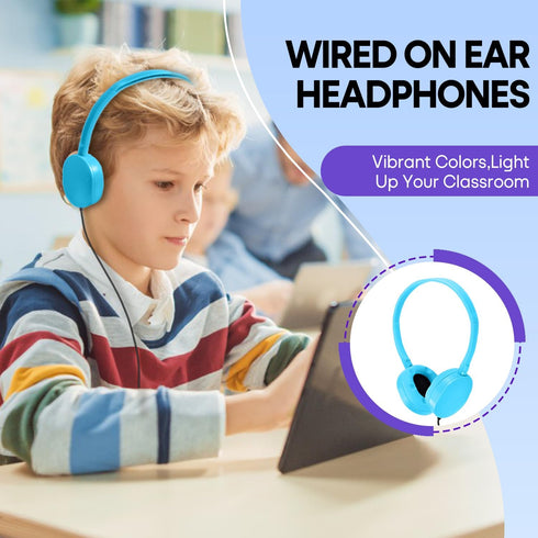 Kids Headphone Bulk 25 Pack, Multi Color for Classroom School, Durable Earphones Class Set for Students and Adults