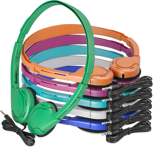 School Headphones 12 Pack, Multi Colors, Bulk Wired Disposable Kids Headphones for Classroom