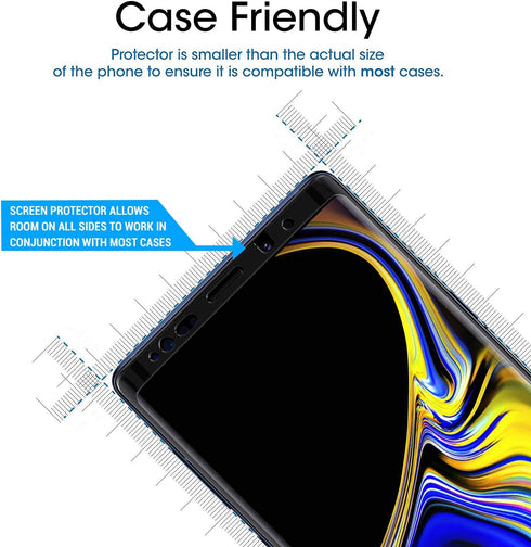 amFilm 3D Curved Tempered Glass Screen Protector for Samsung Galaxy Note 9, Full Coverage, Easy Install Tray, 2 Pack