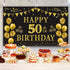 Trgowaul 50th Birthday Backdrop Gold and Black, 5.9 x 3.6 Ft Happy Birthday Party Decorations Banner for Photography
