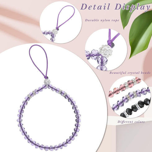 Weewooday 3 Pieces Bling Crystal Beads Cell Phone Lanyard Strap, Hand Wrist Lanyard Strap, Beaded Women's Wristlet