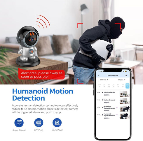Robot Security Camera WiFi IP Camera, 3MP Surveillance Camera with Night Vision, Motion Detection, 2-Way Talk