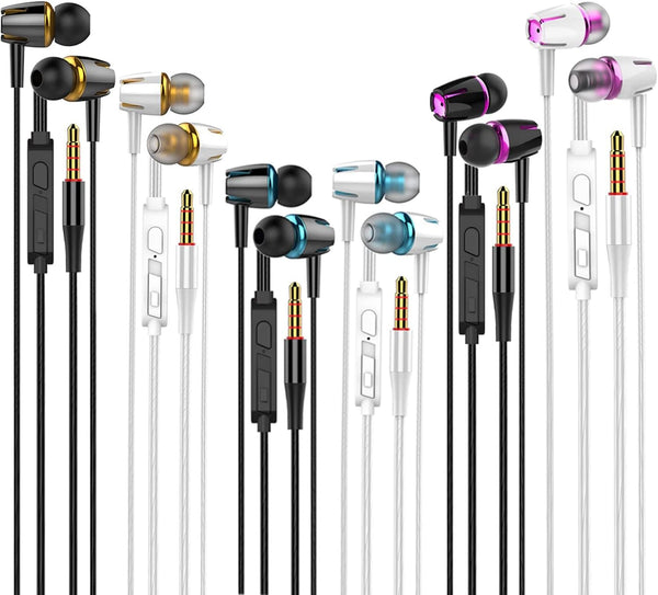 6 Pack Wired Earbuds Headphones with Microphone, in-Ear Earbuds, Noise Isolating, Powerful Heavy Bass, Compatible with