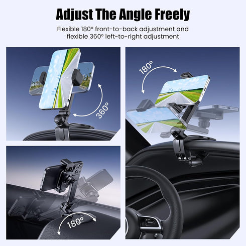 Jawhalt 360 4-7.2 Inch Universal Dashboard Cell Phone Holder Mount with Rotation Multifunctional Clip on Phone Holder