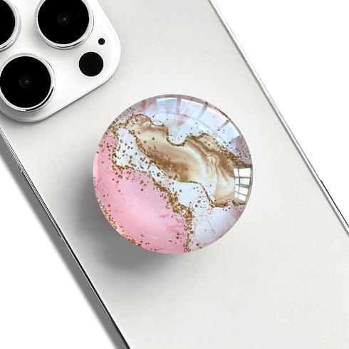Clear Crystal Collapsible Expanding Mobile Phone Grip Stand Holder for Smartphones and Tablets (Gold Pink Marble)