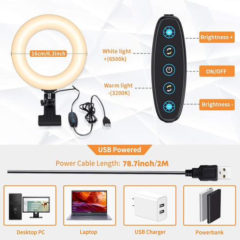 ACMEZING 5 Dimmable 5 Video Conference Lighting Kit, Ring Light Clip on Laptop Monitor with Color & Brightness Level