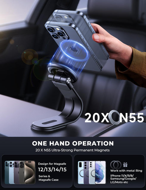 Magnetic Phone Holder for Car, Universal Dashboard Windshield Touchscreen, Bendable Aluminum Alloy Arm, Compatible with