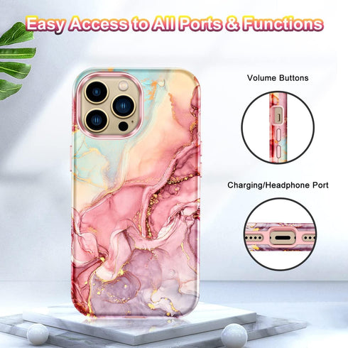 Btscase Rose Gold Marble Pattern Case Compatible with iPhone 13 Pro Max 6.7 Inch 2021, Heavy Duty Shockproof Full Body