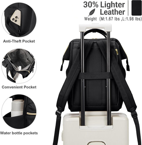 Backpack 15.6-16 Inch Backpack 16 Kah&Kee Leather Laptop for Women, Professional Work Bag, Water-Resistant Vegan
