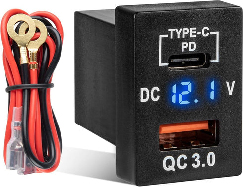 Anina Car Charger Socket, Dual PD USB Ports Power Adapter QC3.0 for 2008-2024 Toyota Tacoma 4Runner