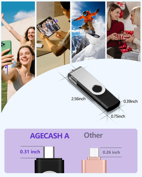 AGECASH A 128GB 1 Pack 2-in-1 3 .0 128GB AGECASH USB-C Dual Flash Drive | USB A + Type C Flash Drives USB C Thumb Drive