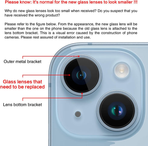 ASDAWN Back Rear Camera Lens Glass Replacement for iPhone 14 6.1 inch & 14 Plus 6.7 inch with Pre-Installed Adhesive &
