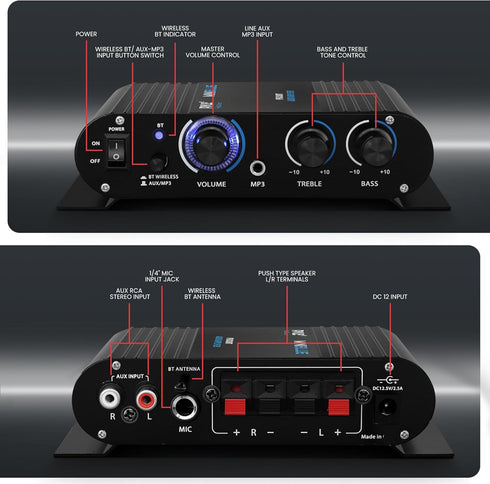 Pyle 90 Watt Peak Bluetooth Mini Home Studio - Compact Class T Amplifier with 3.5mm Input