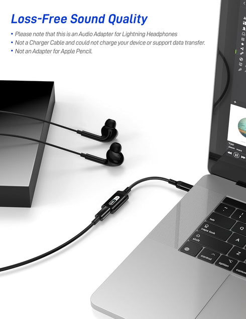 USB C to Lightning Headphone Audio Adapter for iPhone 15, iPad Pro 10, Air 5, Mini 6, MFi Certified Converter