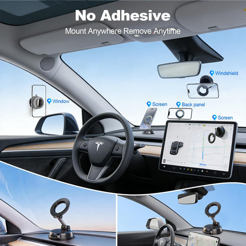 Uprosdik 3000gf 360 Black Magnetic Phone Holder for Car, Vacuum Suction & Magnet, Adjustable Dashboard Mount