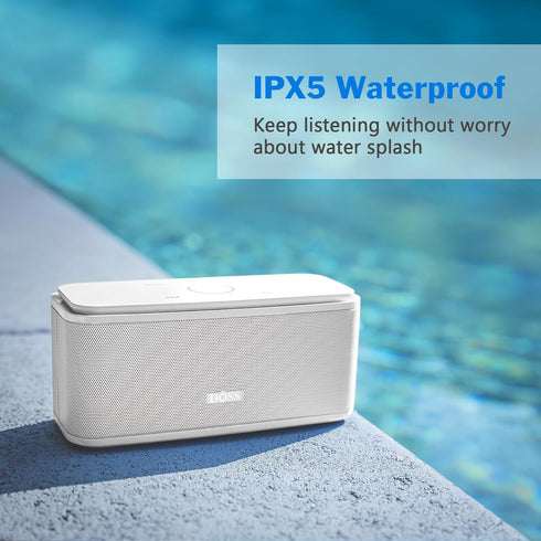DOSS SoundBox Touch Bluetooth Speaker - 12W HD Sound, IPX5 Water-Resistant, 20H Playtime, Touch Control, White