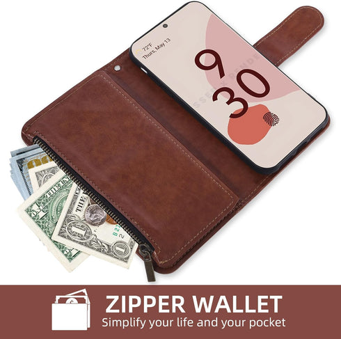 Asuwish Wallet Case for Google Pixel 6 with Tempered Glass Screen Protector, Flower Leather Flip, Card Holder, Brown