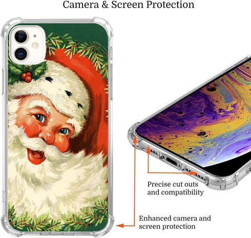 Christmas Vintage Retro iPhone Case for iPhone 11, Cute Kawaii Winter Holiday Santa Claus Cover