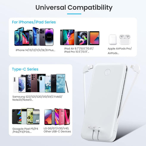 Portable Charger with Built-in Cables & AC Wall Plug, Ultra Slim 13800mAh USB-C Power Bank, LCD Display