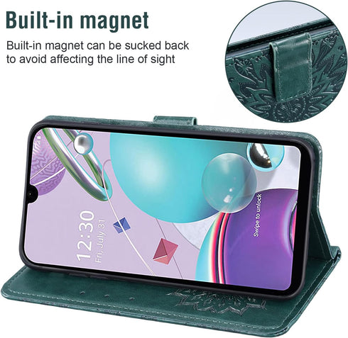 Phone Case for LG Aristo 5/K31/Fortune 3/Phoenix 5/K8x, Wallet with Tempered Glass Screen Protector, Dark Green