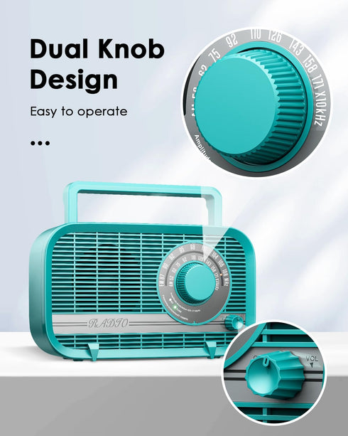 Radio with Bluetooth, Portable AM FM Radio, Best Reception Vintage Retro Radio, Plug in Wall and Play or AA Battery