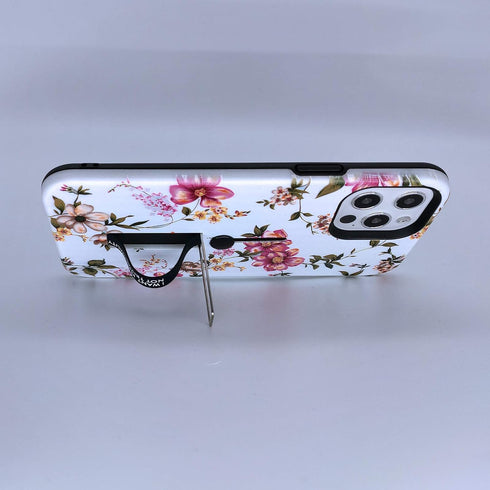 Compatible with iPhone 12 Pro Max Case, Rugged Shockproof Slim Fit Dual Layer, 3D Embossed Pink Flowers Blue Shell