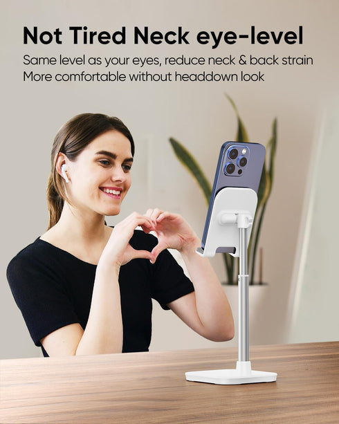 Cell Phone Stand - Height Adjustable Phone Holder for Desk, Compatible with iPhone, Galaxy, and All Mobile Phones