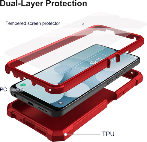 Ailiber Slim Rugged Case for Jitterbug Smart 4 & TCL 40T/40XL, Dual Layer, Shock-Absorbing TPU Bumper, Red.