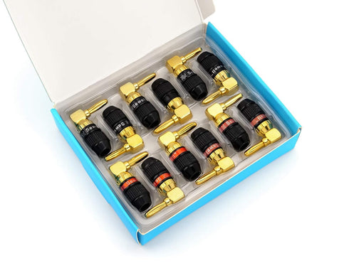 Sewell Deadbolt 90 Degree Right-Angle Banana Plugs, 6 Pairs Quick Connect Gold Plated Speaker Plugs