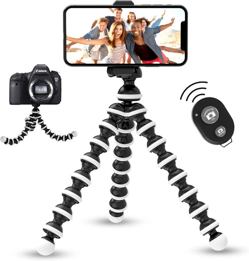 TALK WORKS Flexible Tripod for iPhone, Android, Camera - Adjustable Stand Holder with Mini Wireless Remote