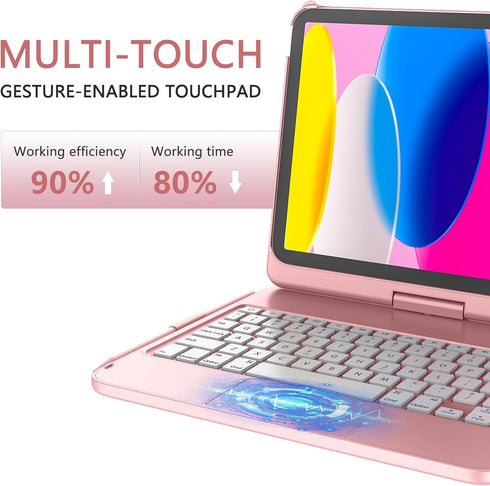 TaIYanG iPad 10th Generation Case with Keyboard, 10.9" 2022, 360° Rotatable Touch Keyboard, Pencil Holder, Touch