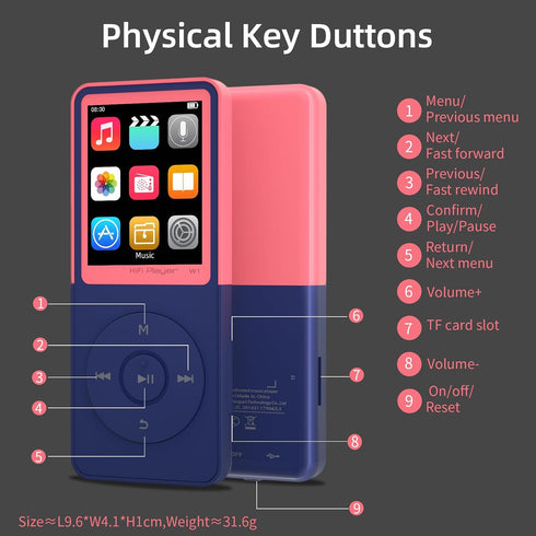 GOPOSOO MP3 Mp3 Artist/Album/Style,FM (Pink,32GB) Player with Bluetooth Portable Bluetooth Music Player,EQ,Breakpoint