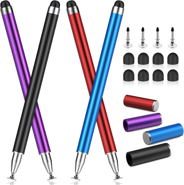 MEKO 4 Pack Stylus Pens for Touchscreens, 2-in-1 High Sensitivity & Precision Capacitive Stylus for iPad, iPhone,