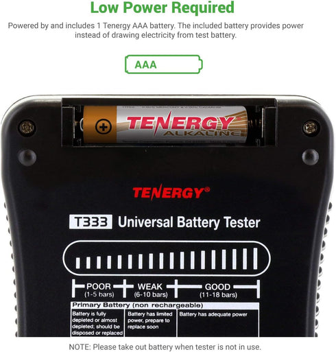 T-333 9V, CR123A, CR2, CRV3, 2CR5k CRP2, Tenergy Universal Battery Tester, LCD Display, Cell Checker, Multi-Purpose