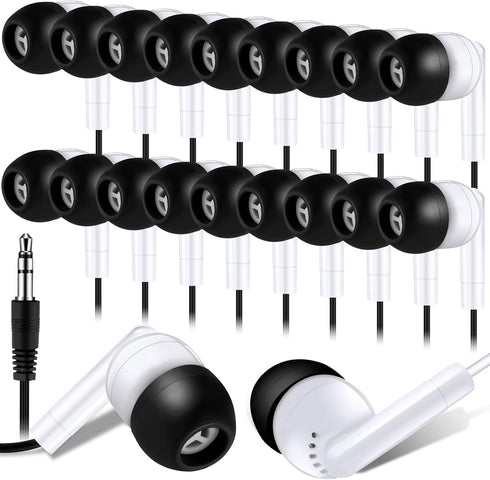 Kanayu 100 Pack Wired Earbuds Bulk for Classroom, Basic Student Ear Headphones No Microphone, 3.5 MM Jack, Black White